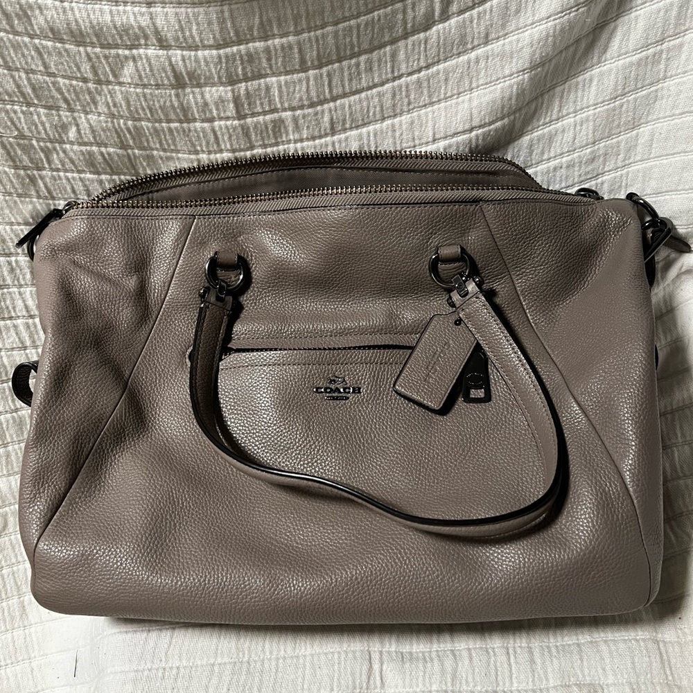 Coach Gray/taupe leather satchel w/crossbody strap